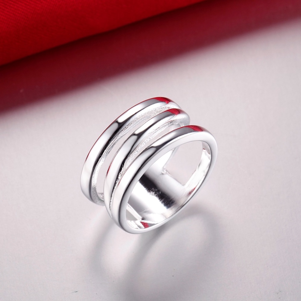 Sterling Silver Triple Band Cuff Ring 925 - Picture 2 of 4